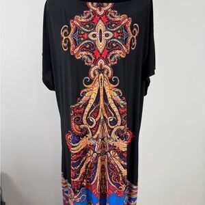 Elegant Black and Red Paisley Midi Dress